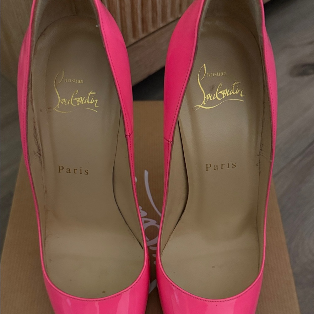 Christian Louboutin Neon Pink Patent Pointed-Toe Pumps - Picture 2 of 8